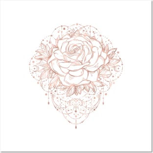 Rosegold Rose Floral Ink Design Posters and Art